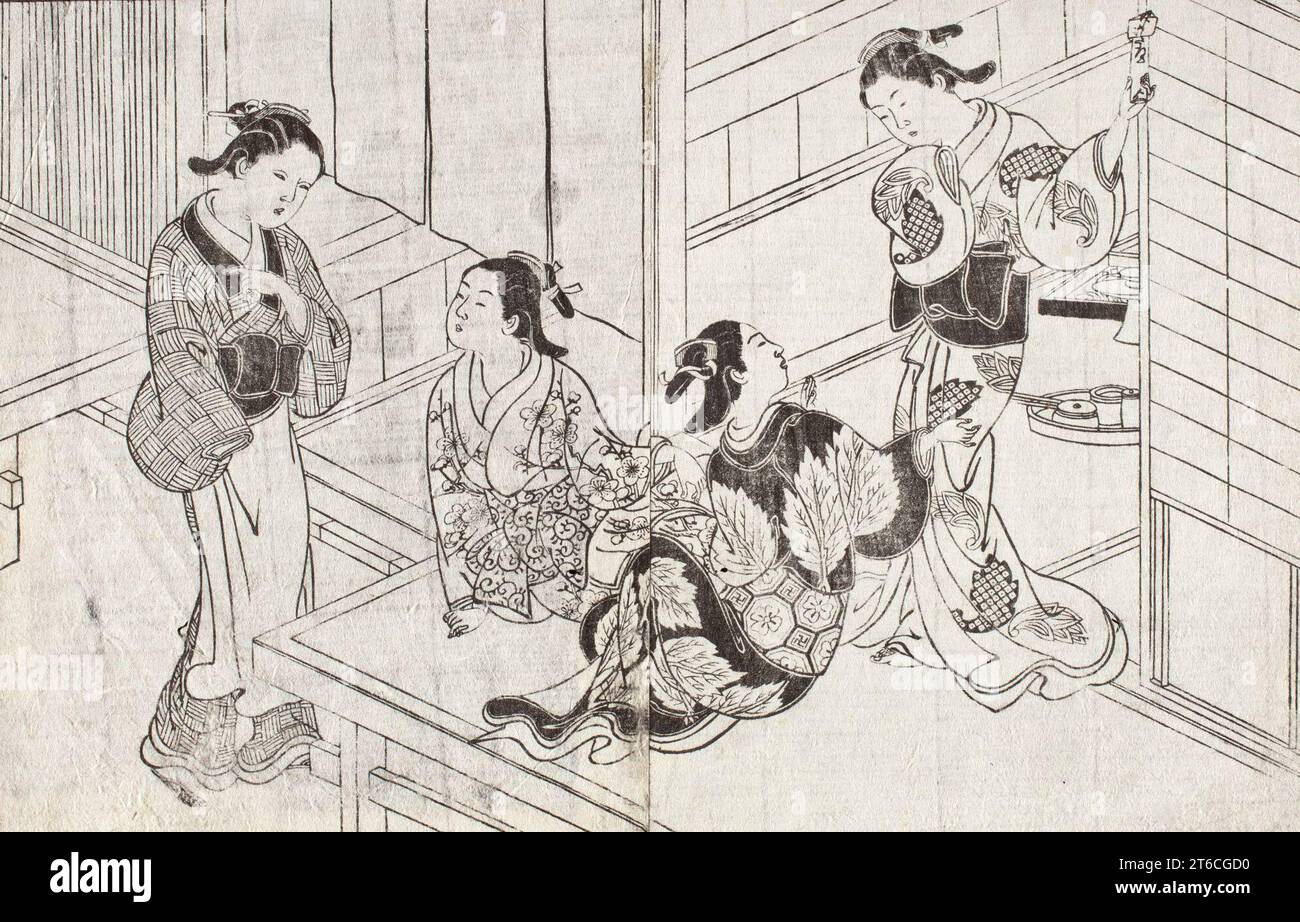 Women of the Green Houses, secondo quarto del XVIII secolo. Attribuito a Nishikawa Sukenobu. Foto Stock