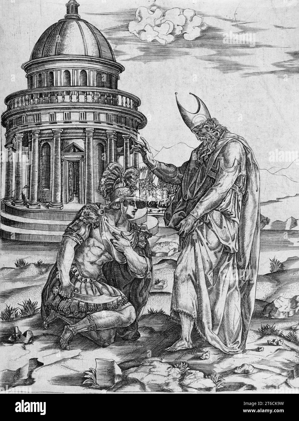 Alessandro Magno inginocchiato davanti al Sommo sacerdote di Ammon, tra il 1530 e il 1536. Foto Stock