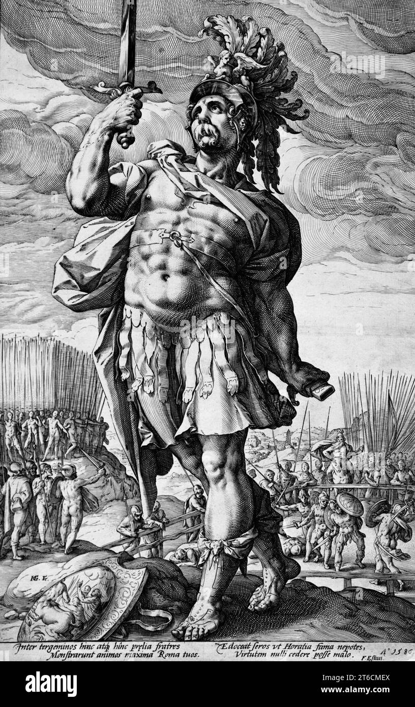 Publis Horatius, 1586. Serie: The Roman Heroes, PL. 2. Foto Stock