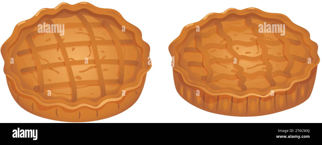 Due torte di zucca o mela, un tradizionale dessert del giorno del Ringraziamento. Pasta dolce profumata fatta con impasto con crosta croccante. Un prodotto dolciario fatto Illustrazione Vettoriale