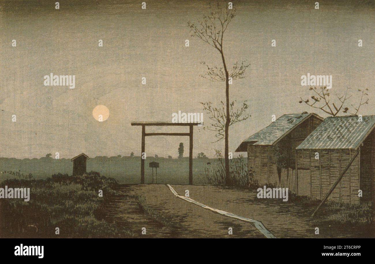 Il santuario Taro Inari nei campi di ricamo di Asakusa, 1877. Foto Stock