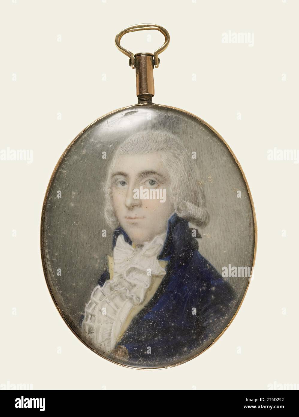 Giudice Jonathan Bliss di Springfield, Massachusetts, c1770. Avvocato americano, giudice e politico. Lunghezza busto verticale rivolta a sinistra con gli occhi rivolti verso l'osservatore. Indossa una parrucca in polvere, un cappotto blu scuro con colletto verticale e un giubbotto con un grande jabot di pizzo. Foto Stock