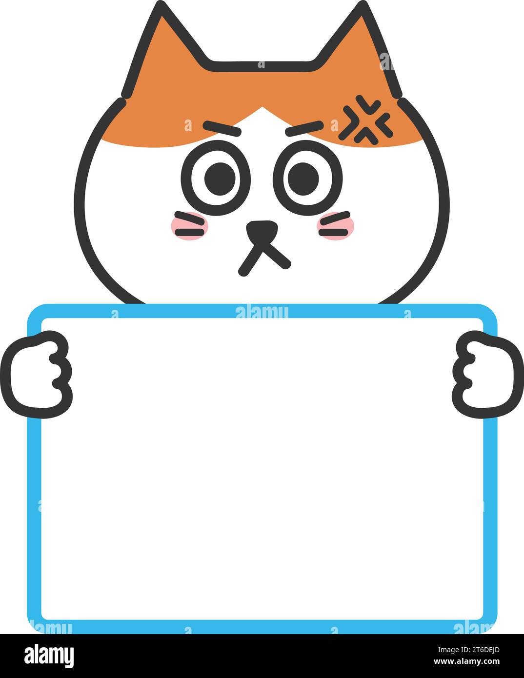 Un gatto tabby arancione arrabbiato che informa qualcosa con un segno vuoto, illustrazione vettoriale isolata su uno sfondo trasparente. Illustrazione Vettoriale