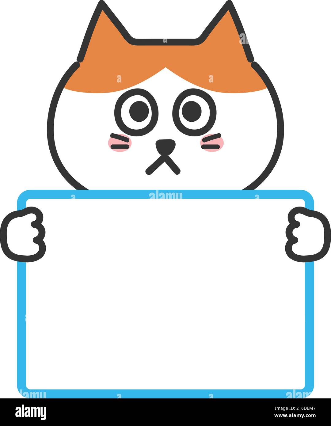 Cartoon tabby gatto che informa qualcosa con una lavagna bianca, illustrazione vettoriale isolata su uno sfondo trasparente. Illustrazione Vettoriale