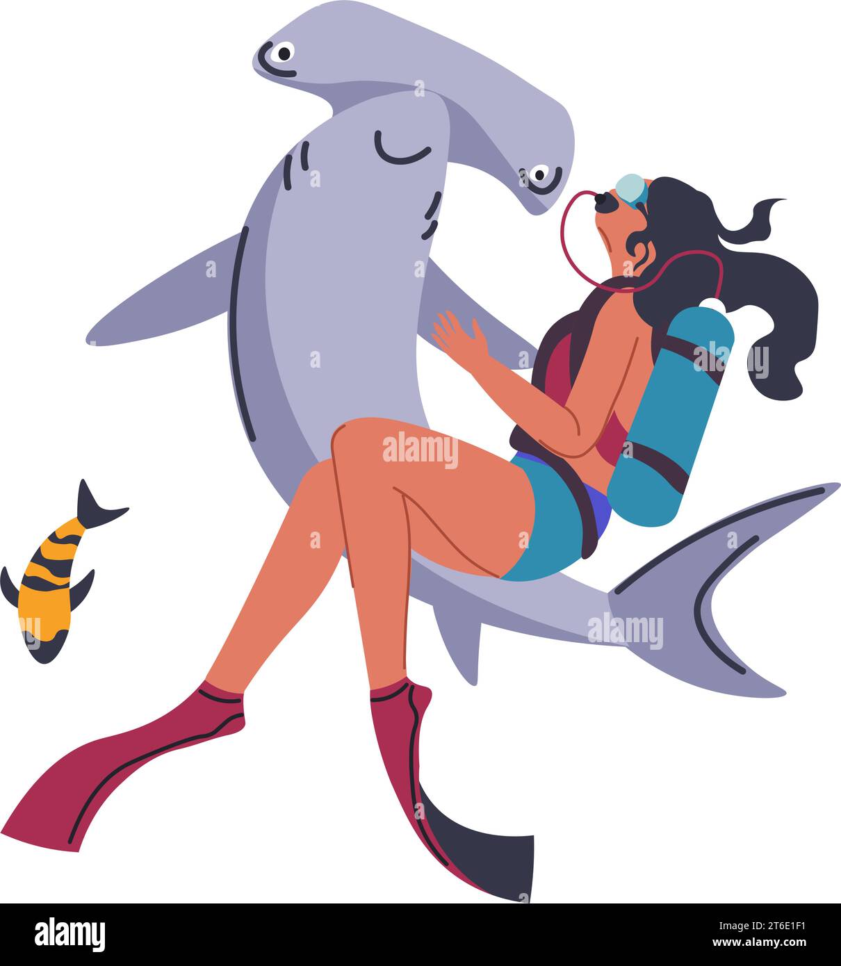 Subacqueo e squalo hummerhead subacqueo vettore Illustrazione Vettoriale