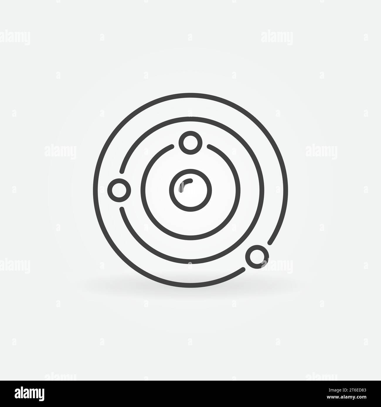 Modello scientifico del concetto di vettore Atom icona a forma di cerchio o segno nello stile di contorno Illustrazione Vettoriale