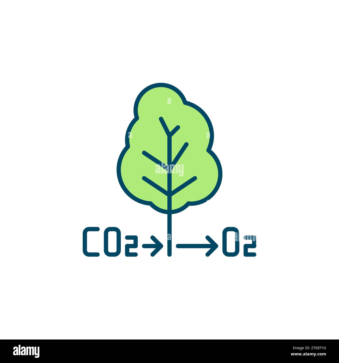 CO2 albero O2 ossigeno vettoriale ciclo carbonio icona moderna o elemento di design Illustrazione Vettoriale