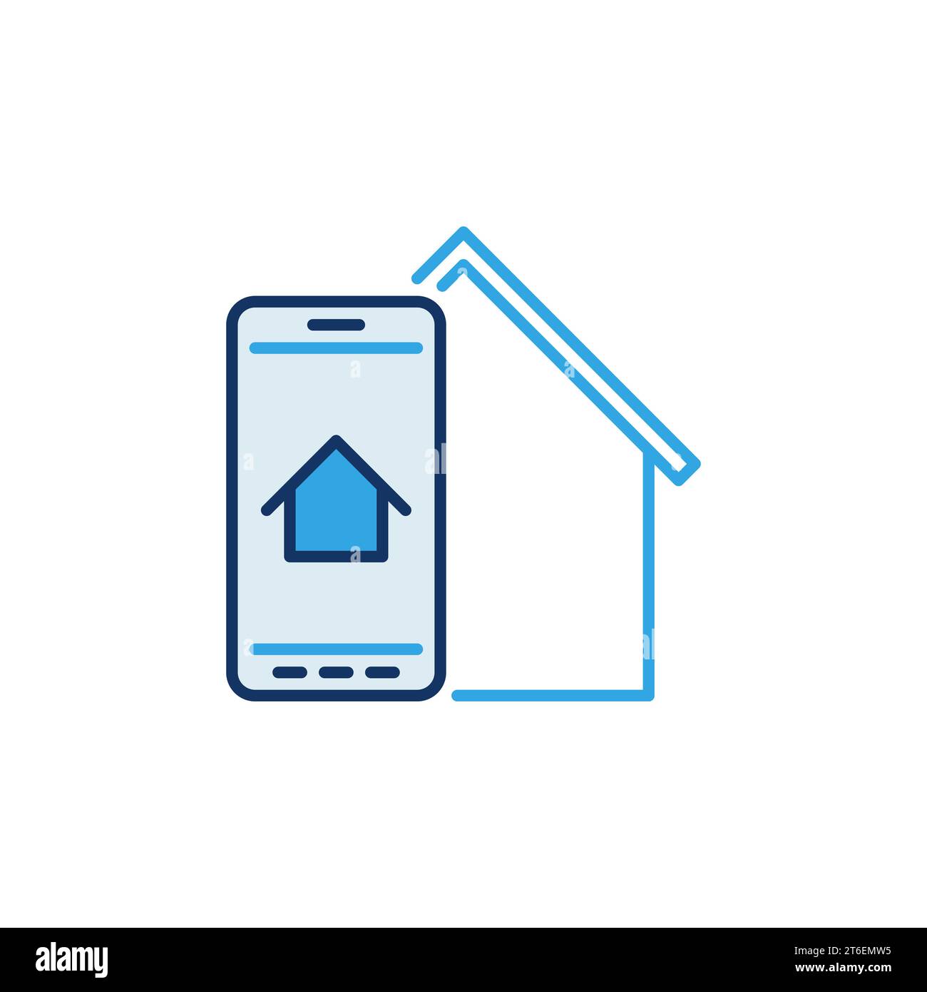 Smartphone con icona colorata casa. Vector Real Estate cerca il segnale concettuale dell'app mobile Illustrazione Vettoriale