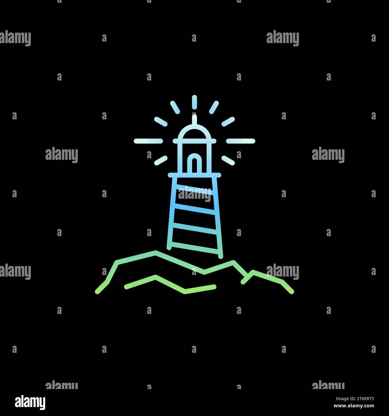 Lighthouse on the Rocks, icona a linee colorate o logo su sfondo scuro Illustrazione Vettoriale