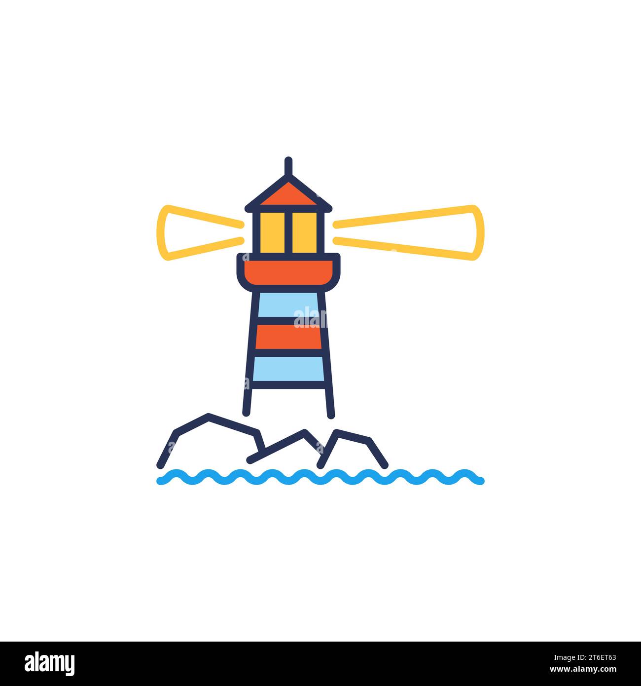 Icona o cartello colorato Lighthouse on Cliff Vector Concept Illustrazione Vettoriale