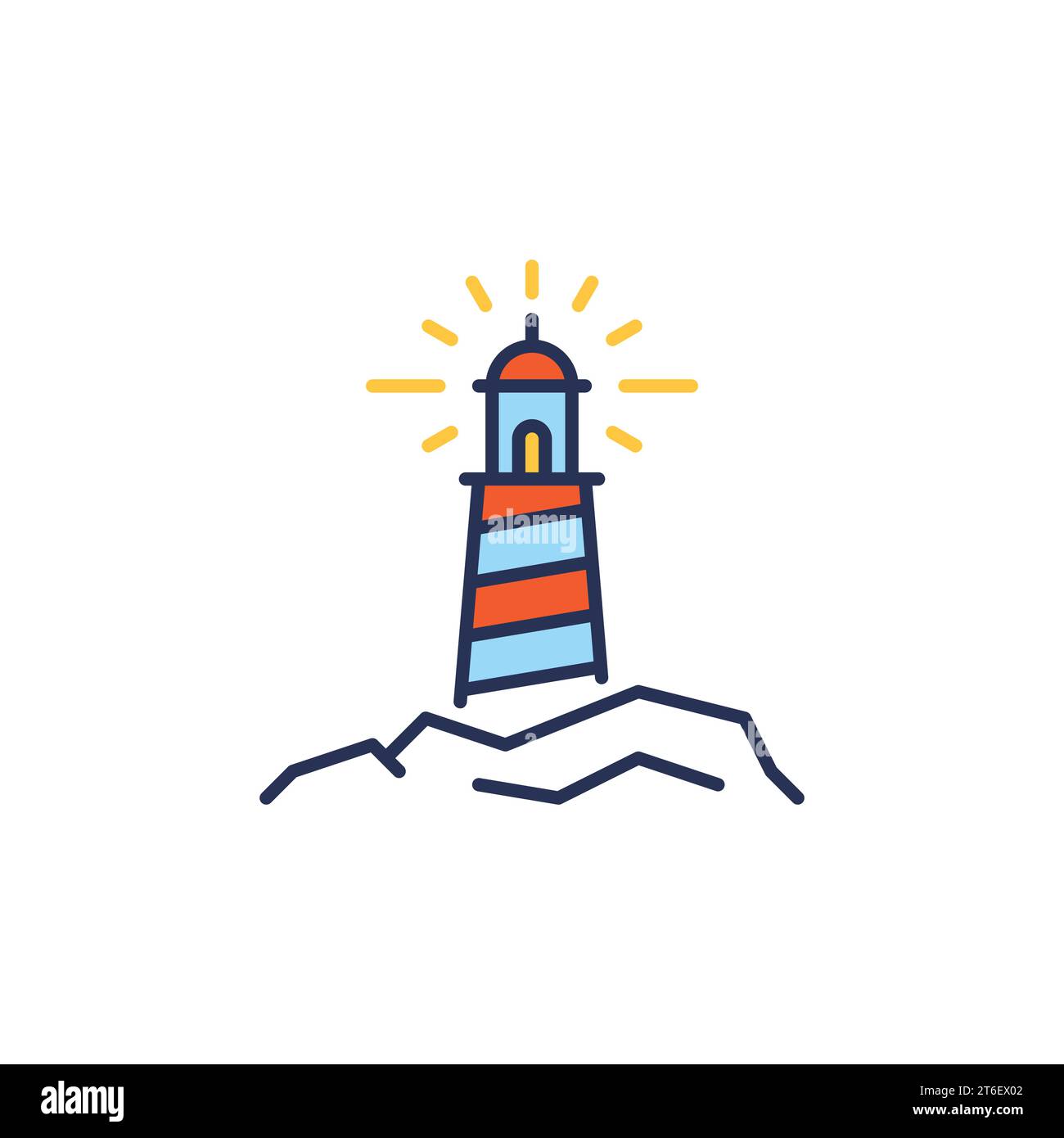 Icona colorata o cartello Lighthouse on the Rocks Vector Concept Illustrazione Vettoriale