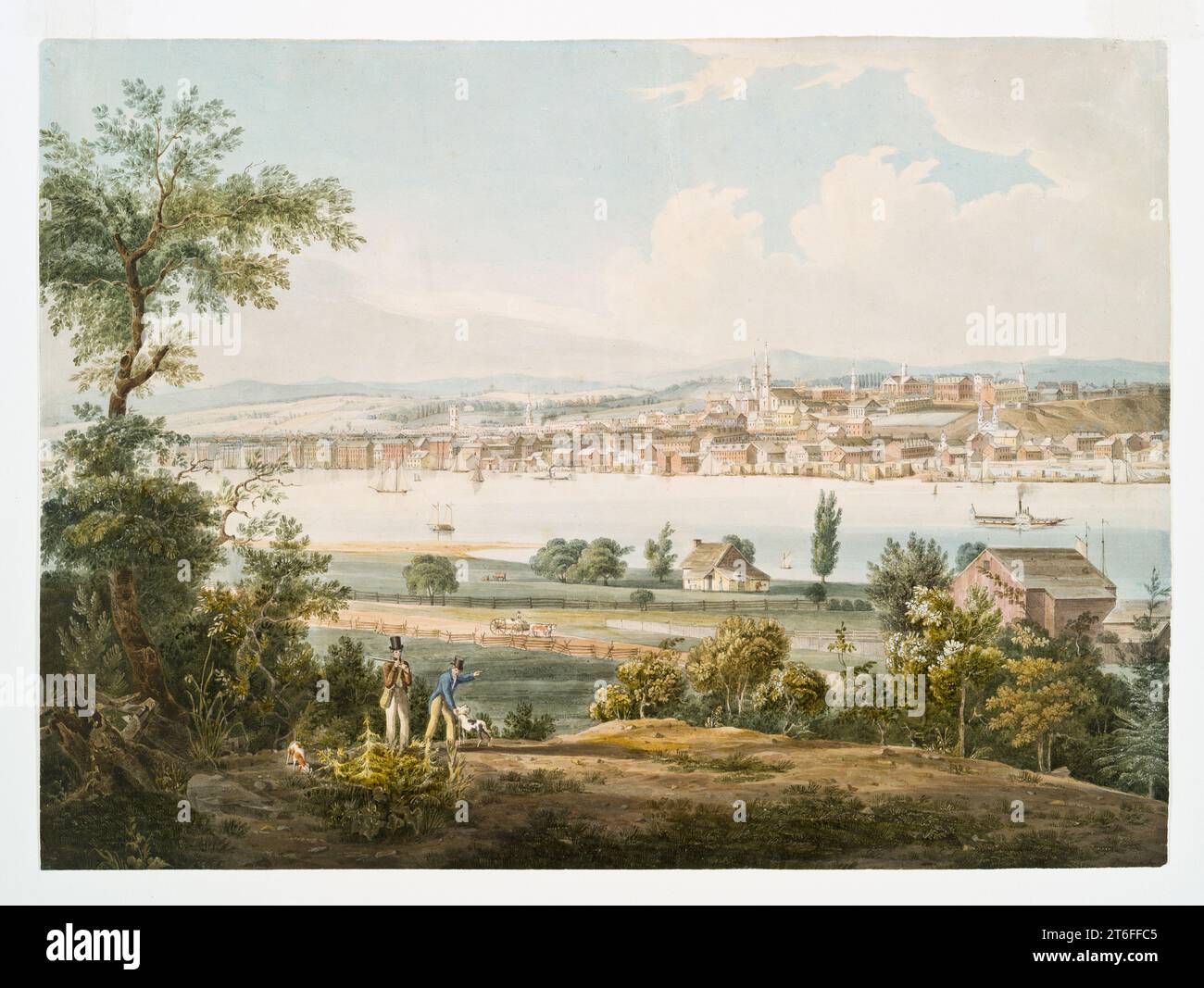 Vecchia vista di Albany sulla riva del fiume Hudson, New York, stato. Di J.H. Hill, publ. nel 1832. Foto Stock