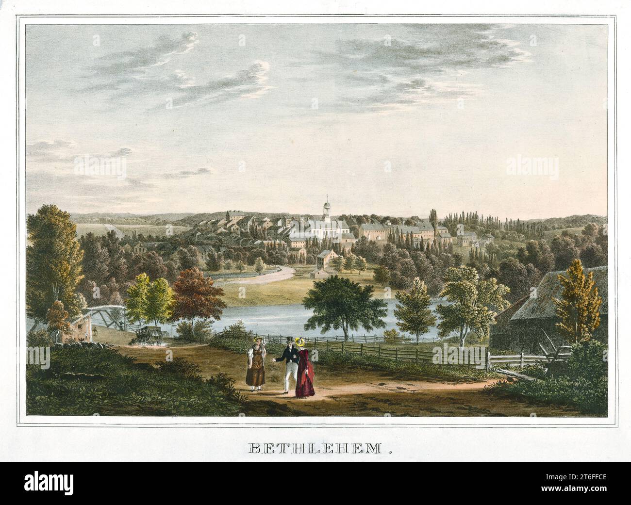 Vecchia vista di Betlemme, Pennsylvania. Di Lehman e Childs, publ. A Philadelphia, CA 1830 Foto Stock