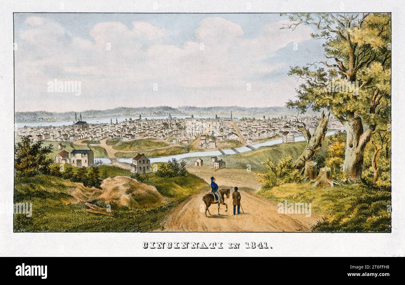 Vecchia vista di Cincinnati, Ohio. Da autore non identificato, publ. nel 1841 Foto Stock