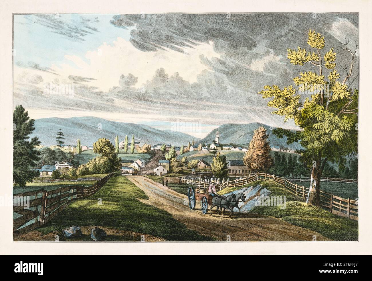 Vecchia vista di Glennville sull'Hudson, New York. Di J.W. Wills, publ. A New York, 1834 Foto Stock