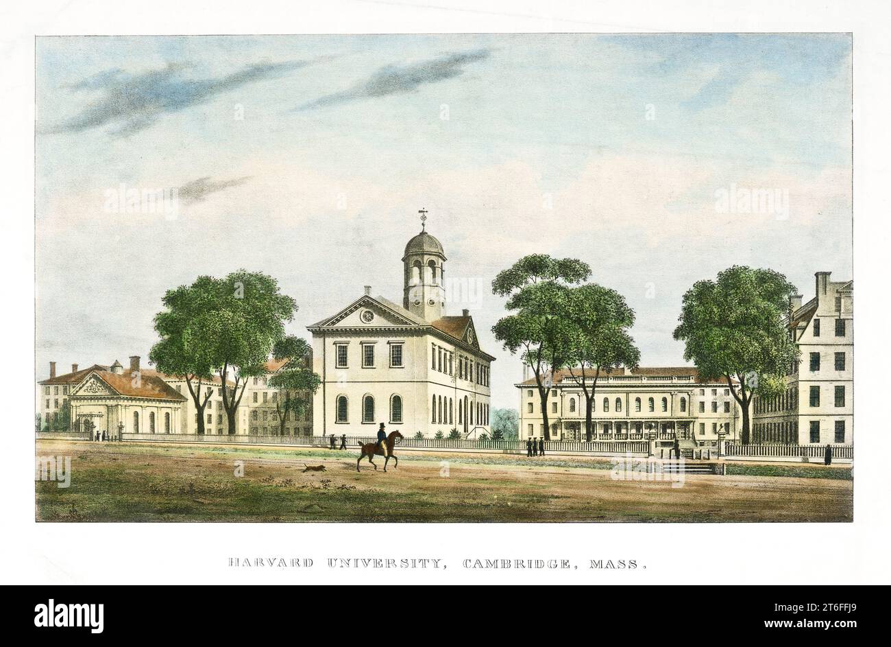 Vecchia vista dell'Università di Harvard, Cambridge, Massachusetts. Di D.A. Jackson, Cambridge, 1828 Foto Stock