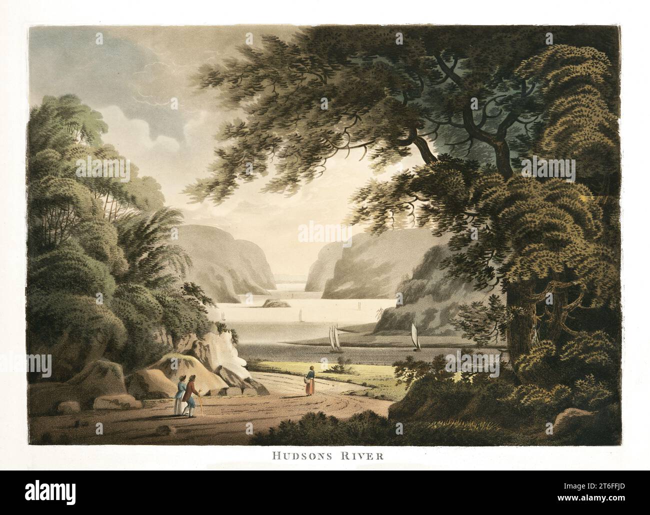 Vecchia vista del fiume Hudson da Chambers creek. Di Robertson, publ. A Londra, 1802 Foto Stock