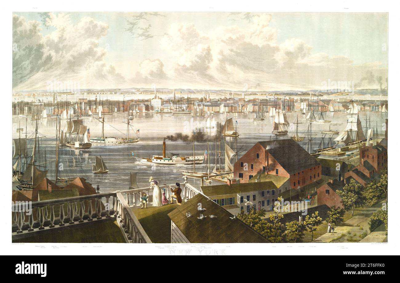 Vecchia vista di New York da Brooklyn Heights. Di J.W. Hill, publ. A New York, 1837 Foto Stock