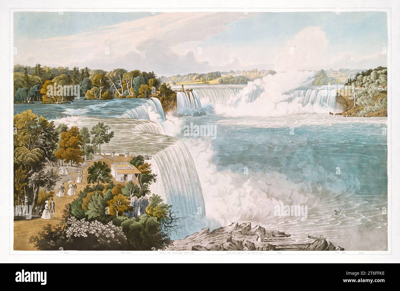Vecchia vista delle cascate del Niagara. Da Havell, publ. A New York, 1845 Foto Stock