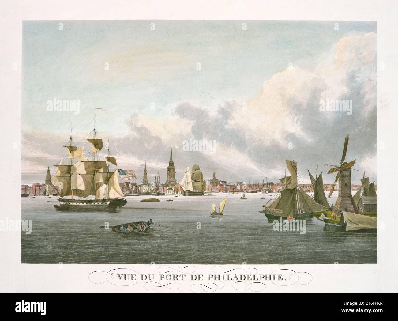 Vista vecchia del porto sul fiume di philadelphia da Garnerary, pub. A Parigi intorno al 1844 Foto Stock