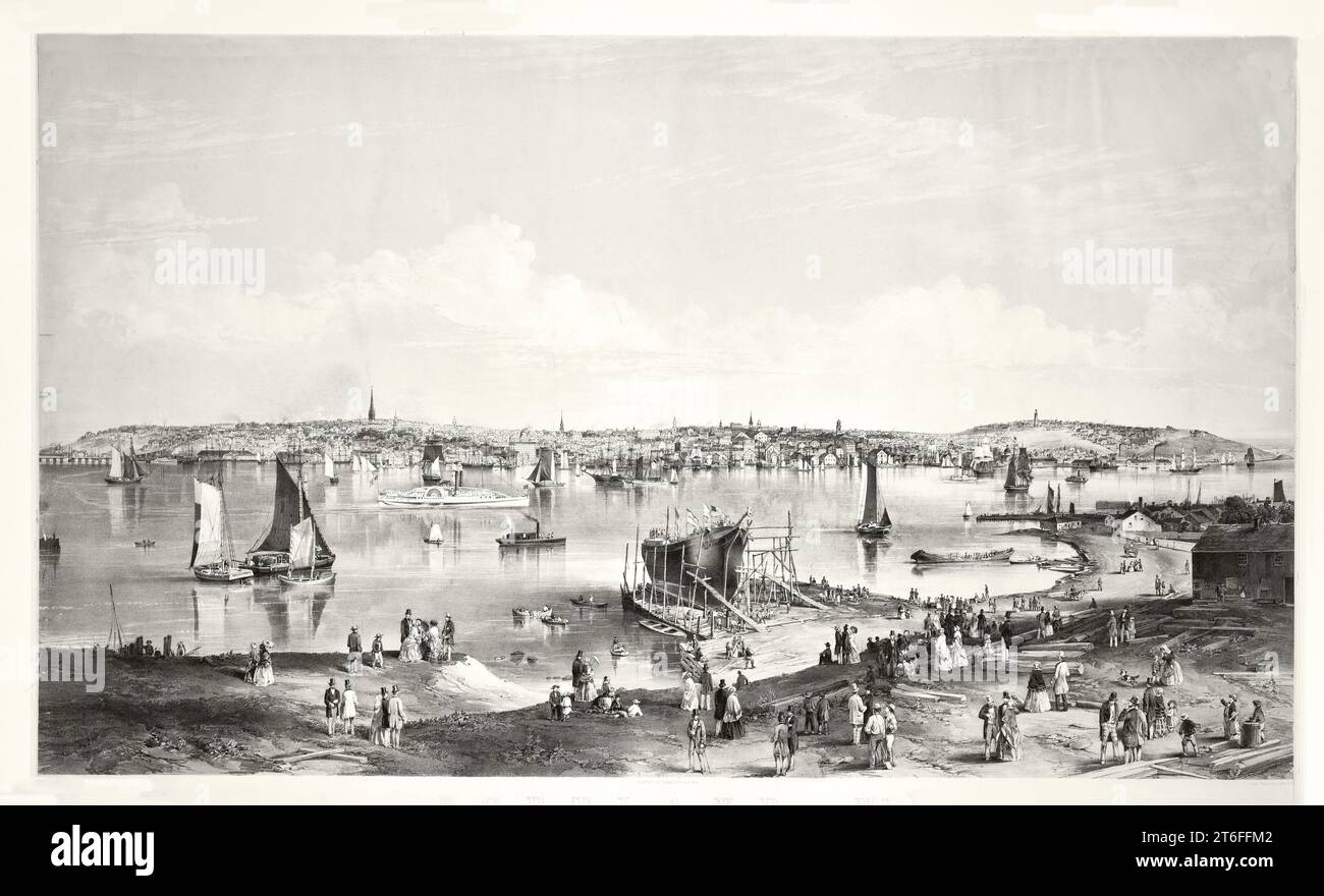 Vecchia vista di Portland, Maine. Di J.W. Hill, publ. A New York, 1855 Foto Stock