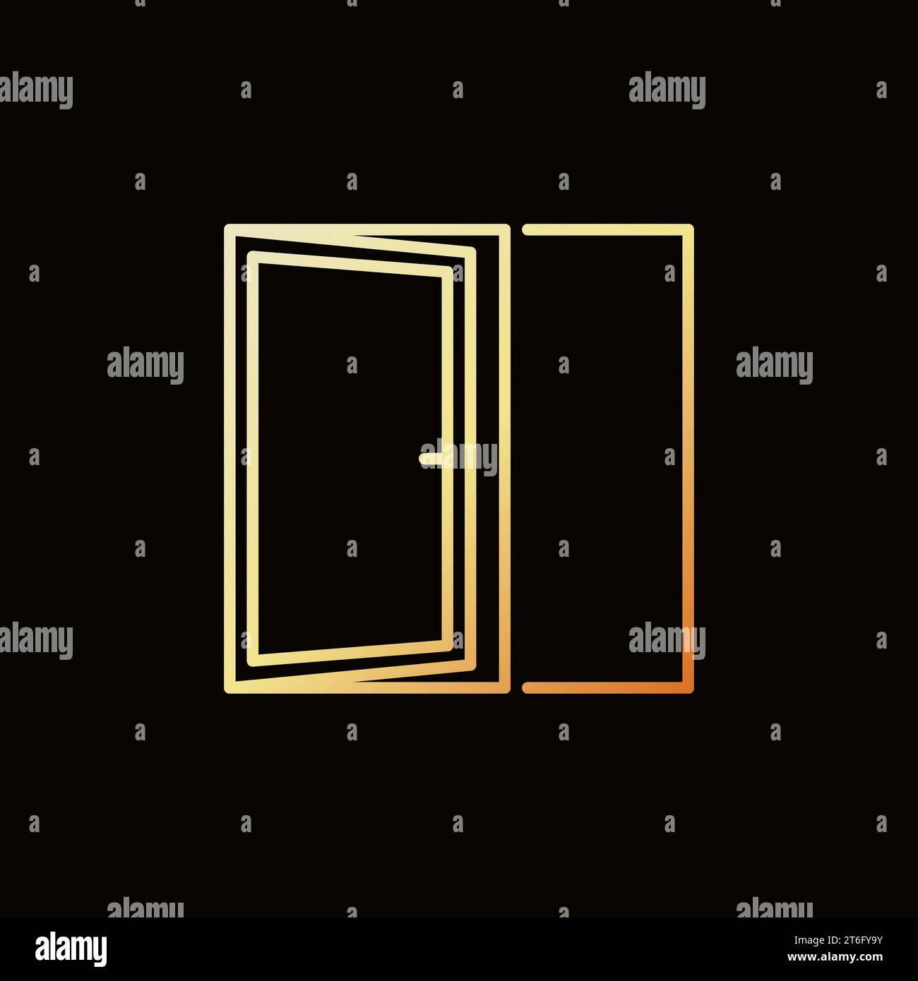 Icona colorata o simbolo a linee sottili sul concetto vettoriale della porta aperta su sfondo scuro Illustrazione Vettoriale