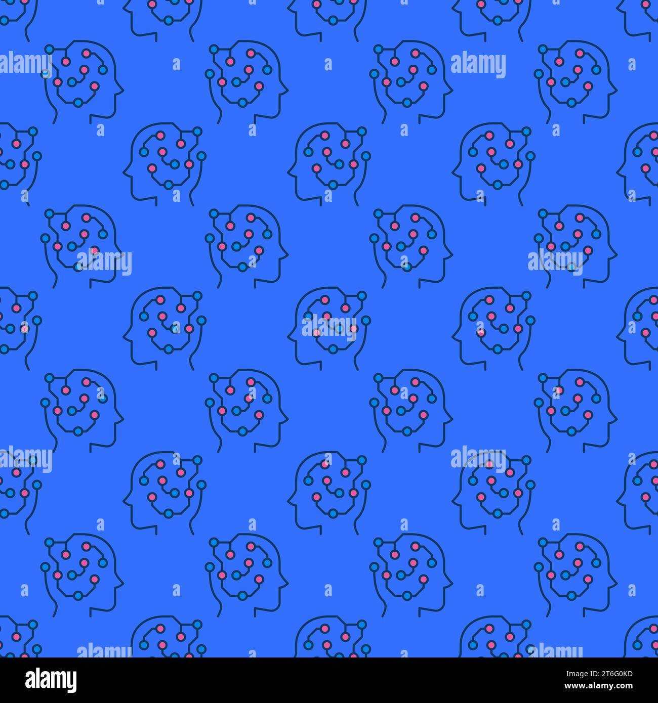 Circuito stampato all'interno del concetto di apprendimento automatico vettoriale della testa modello senza cuciture colorato Illustrazione Vettoriale