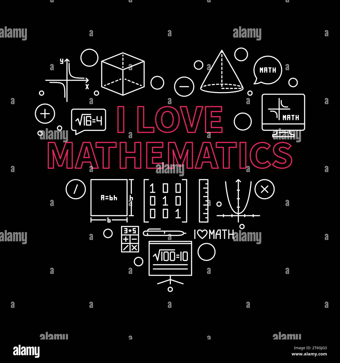 I Love Mathematics Vector sottile Line Heart shape banner - illustrazione del concetto matematico Illustrazione Vettoriale