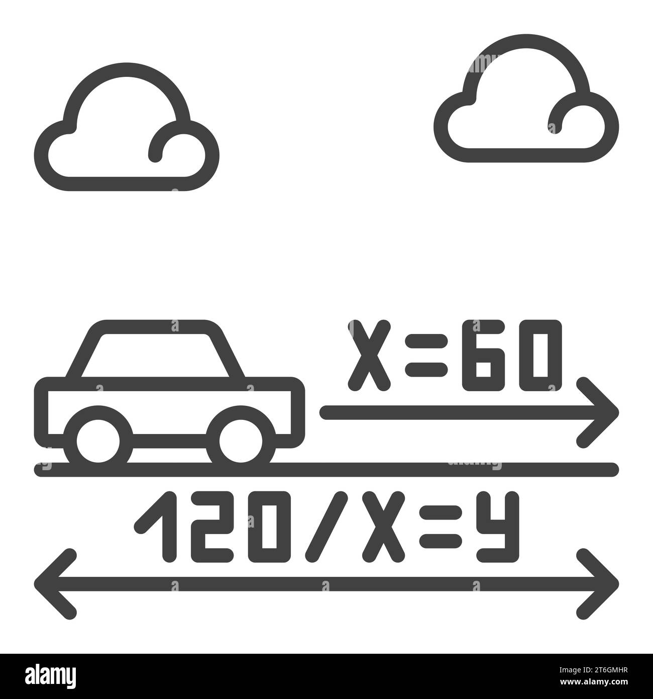 Attività di matematica illustrativa con icona del concetto di vettore di auto o firma in stile linea sottile Illustrazione Vettoriale