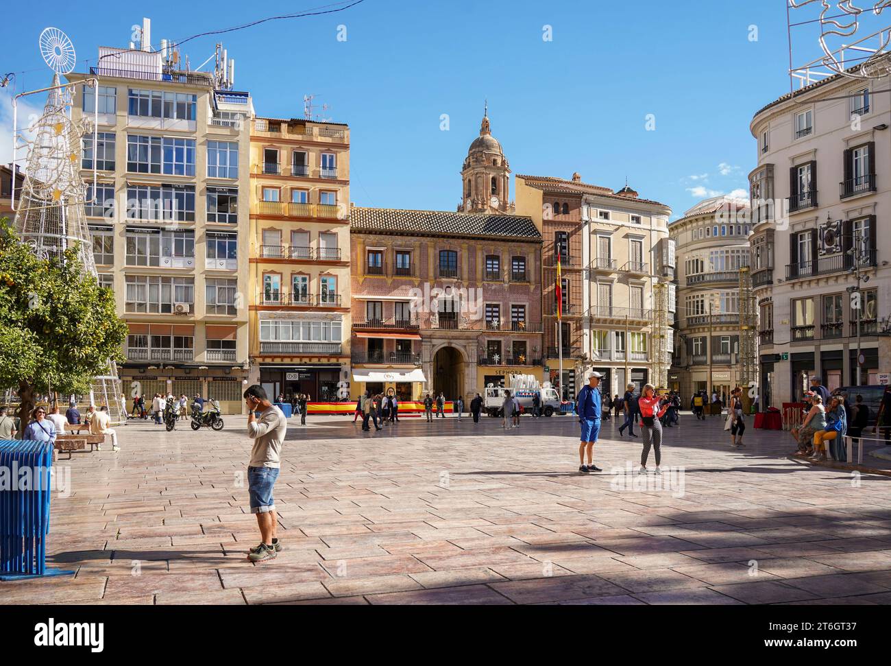 La Piazza della Costituzione, Plaza de la Constitución, piazza principale nel centro di Malaga, Andalusia, Spagna. Foto Stock