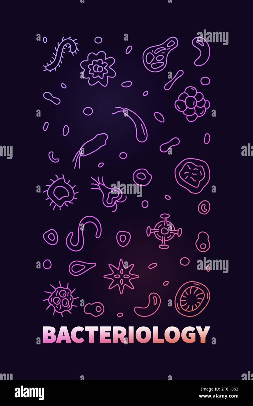 Banner verticale lineare colorato o illustrazione con sfondo scuro per il concetto di Microbiology Vector Science Concept Illustrazione Vettoriale