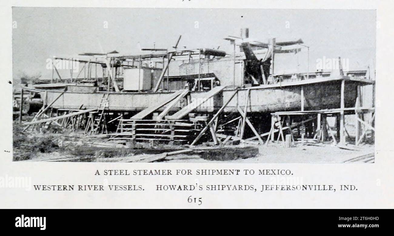 UNA VAPORIERA IN ACCIAIO PER LA SPEDIZIONE IN MESSICO. NAVI DEL FIUME OCCIDENTALE. CANTIERI NAVALI DI HOWARD, JEFFERSONVILLE, IND. Dall'articolo PROGRESS AND PROMISE IN AMERICAN SHIP-BUILDING. Di Lewis Nixon della rivista Engineering Magazine DEDICATA AL PROGRESSO INDUSTRIALE volume XII ottobre 1896 a marzo 1897 The Engineering Magazine Co Foto Stock