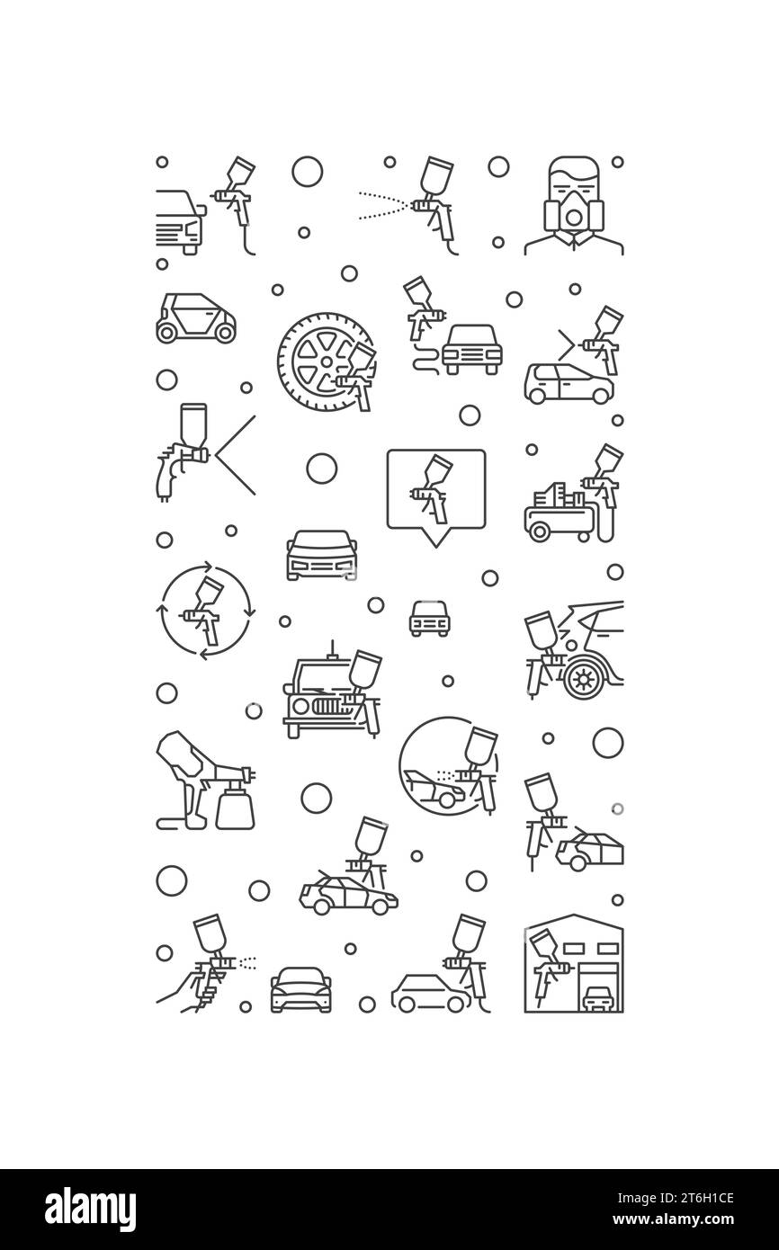 Banner verticale minimo - illustrazione vettoriale con simboli spruzzatori di vernice Illustrazione Vettoriale