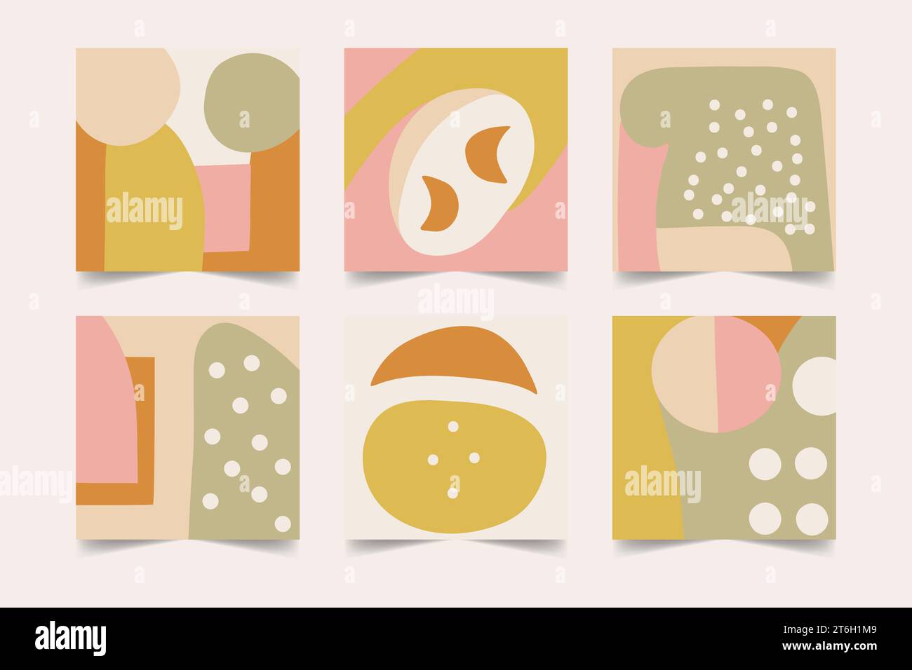 Imposta il layout estetico degli striscioni quadrati nei colori pastello nudo. Design minimale astratto di modelli alla moda per post, storie, storia, volantini sui social media Illustrazione Vettoriale