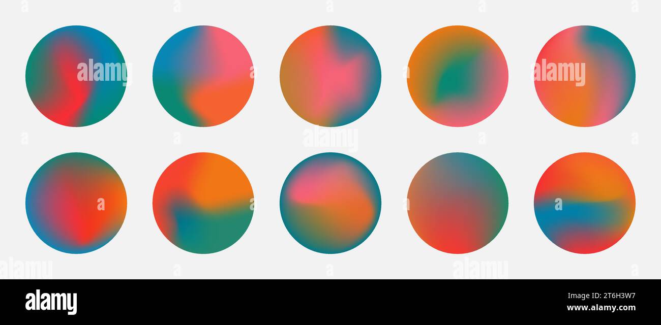 Set di cerchi gradienti Y2K, momenti salienti della storia dei social media. Modelli di design vettoriali olografici, icone rotonde e simboli vivaci. Coperture colorate per fluidi Illustrazione Vettoriale