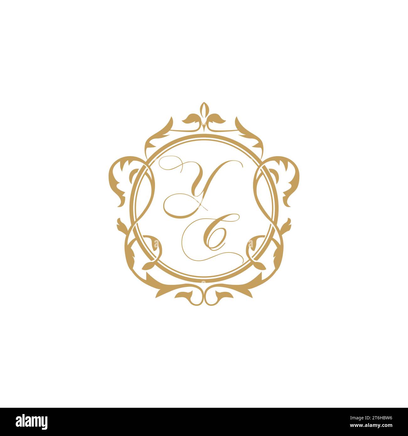 Invito iniziale YC Wedding con elegante modello grafico vettoriale con elemento circolare ornamento Illustrazione Vettoriale