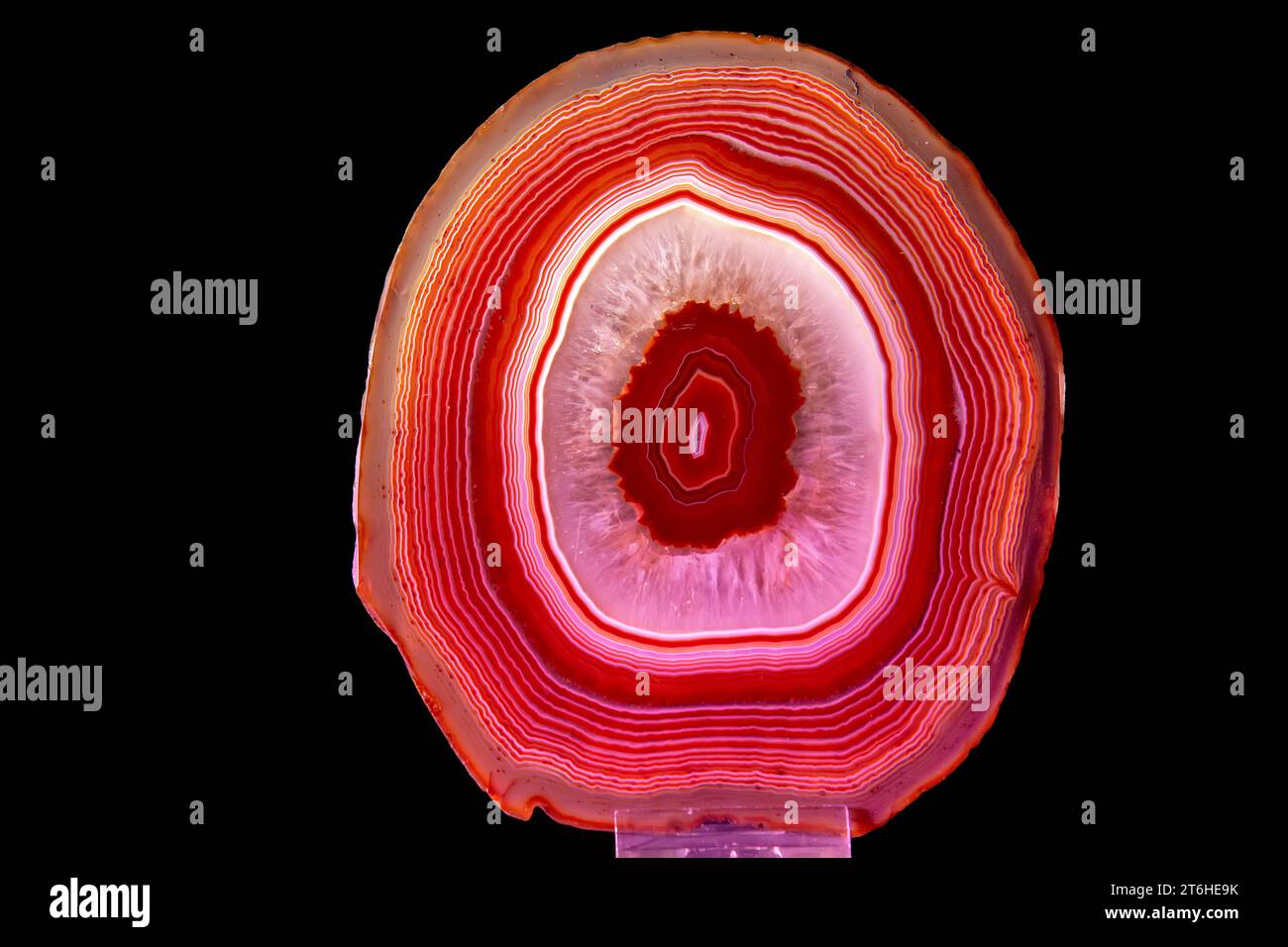 Dettaglio del minerale di agata rossa sullo sfondo nero Foto Stock