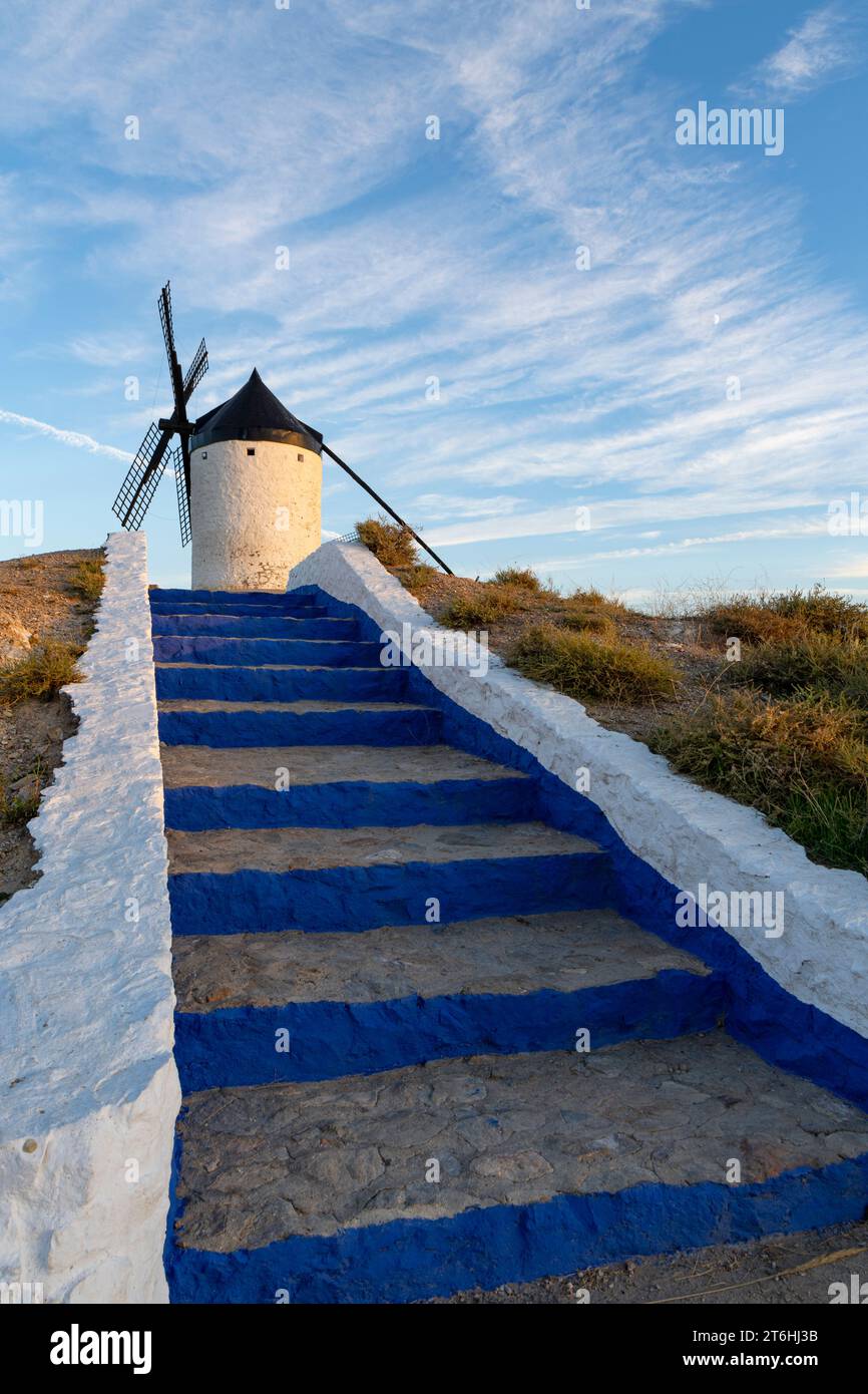 Los Molinos Vientos, Consuegra, la Mancha, Spagna Foto Stock