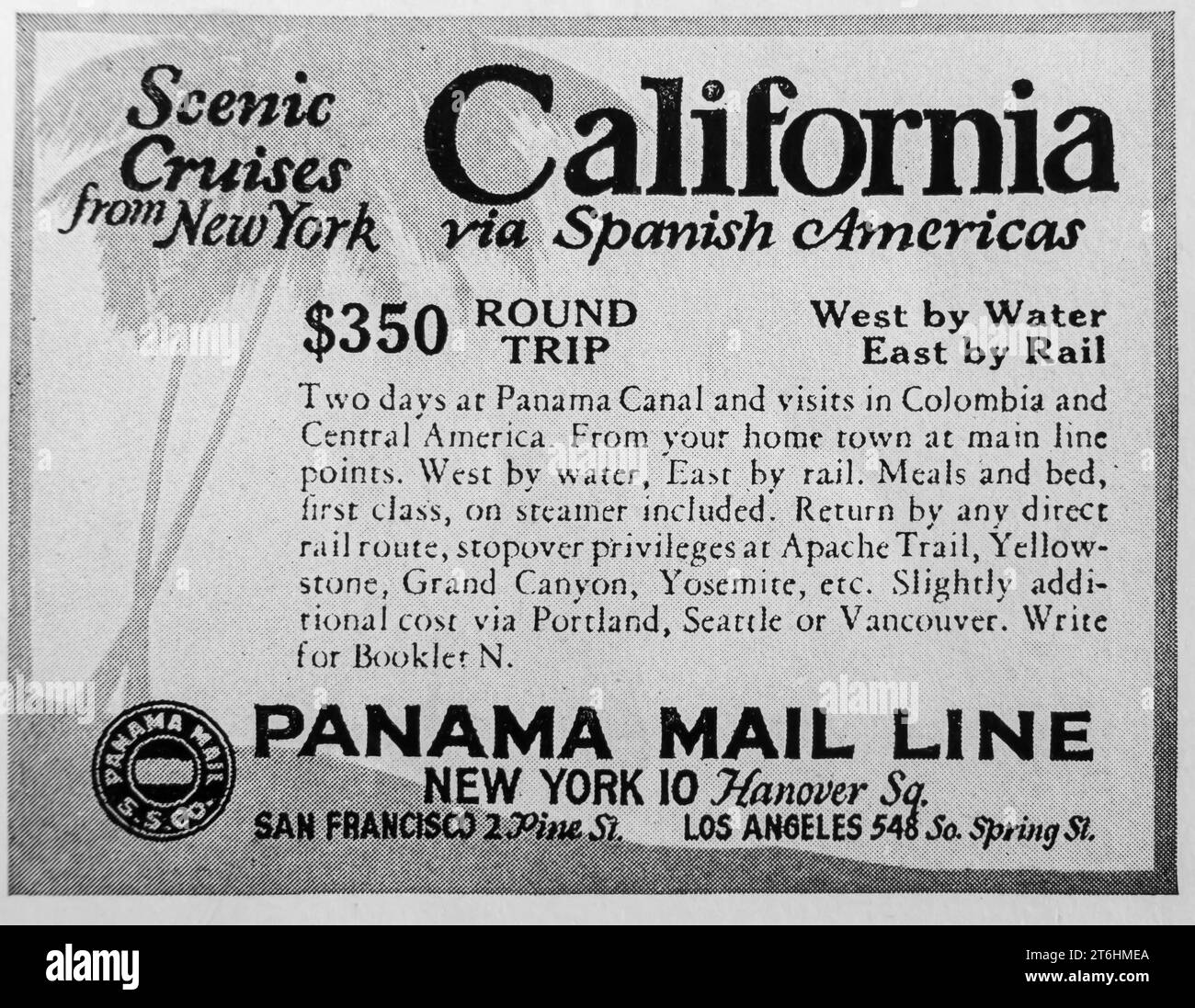 1927 Panama mail Line California via Spanish Americas a $350 di annuncio andata e ritorno Foto Stock