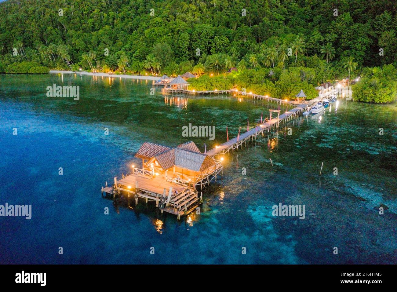 Molo di Raja Ampat Dive Lodge, Raja Ampat, West Papua, Indonesia Foto Stock