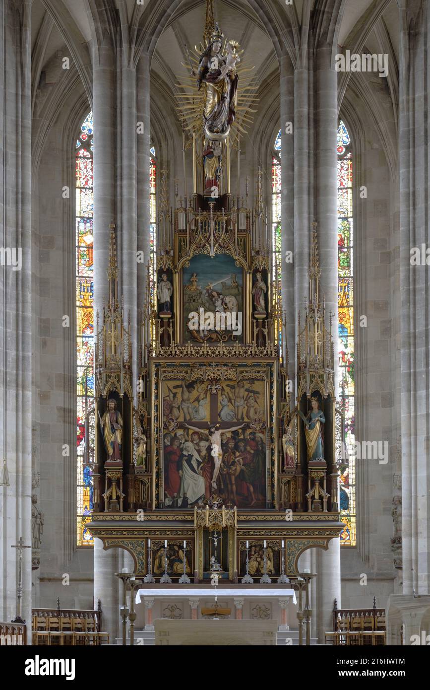 Foto interna della chiesa parrocchiale della città di St. George a Dinkelsbühl, Baviera, Germania Foto Stock