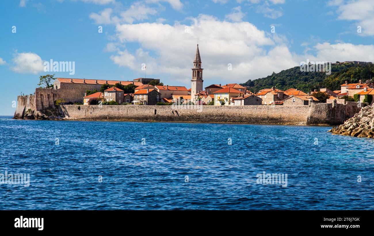 Vista del centro storico di Budva, Montenegro, Budva, Montenegro Foto Stock