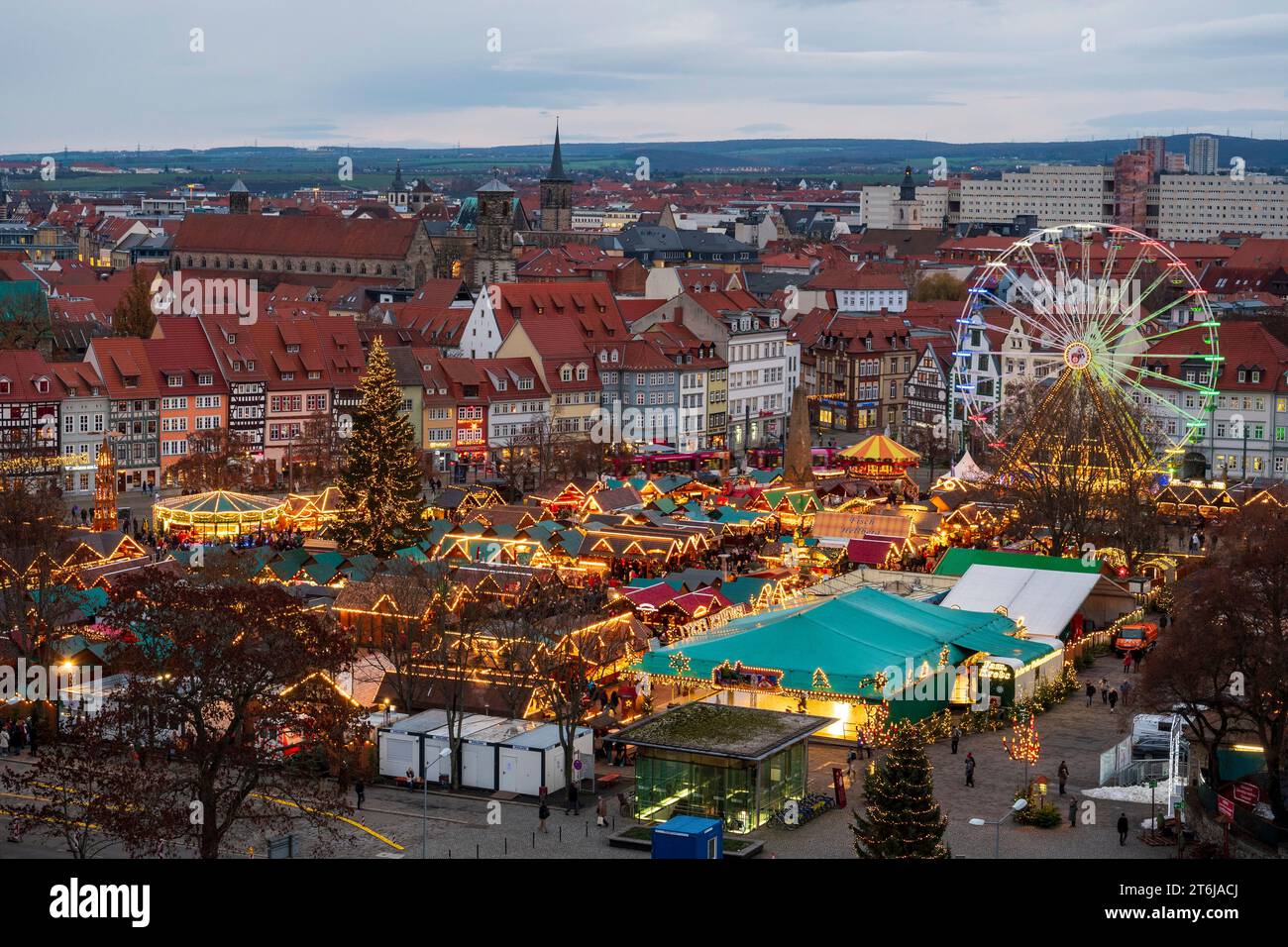 Mercatino di Natale sulla piazza della cattedrale, Erfurt, Turingia Foto Stock