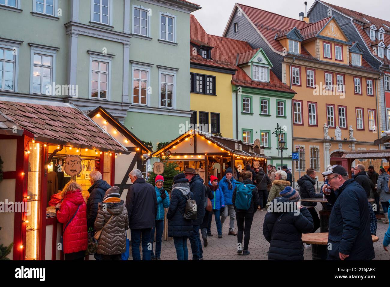 Mercatino di Natale al Wenigemarkt, Erfurt, Turingia Foto Stock