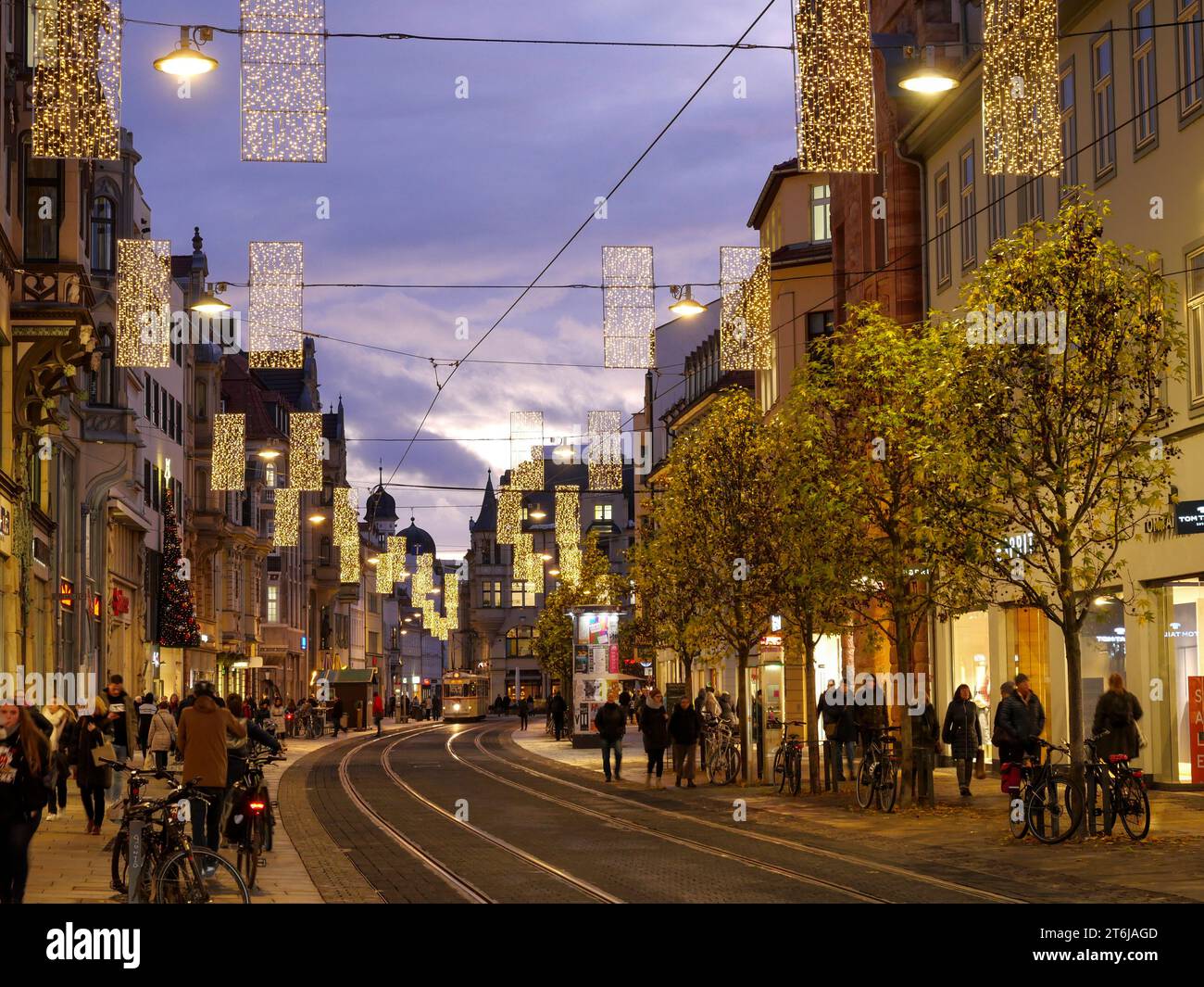 Anger shopping Street, decorata per Natale, Erfurt, Turingia Foto Stock