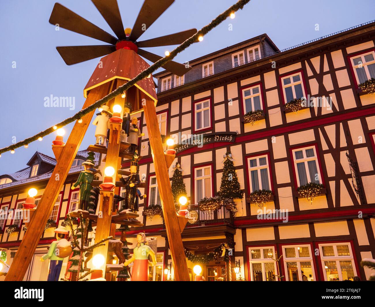 Mercatino di Natale al mercato di Wernigerode, sulle montagne Harz Foto Stock