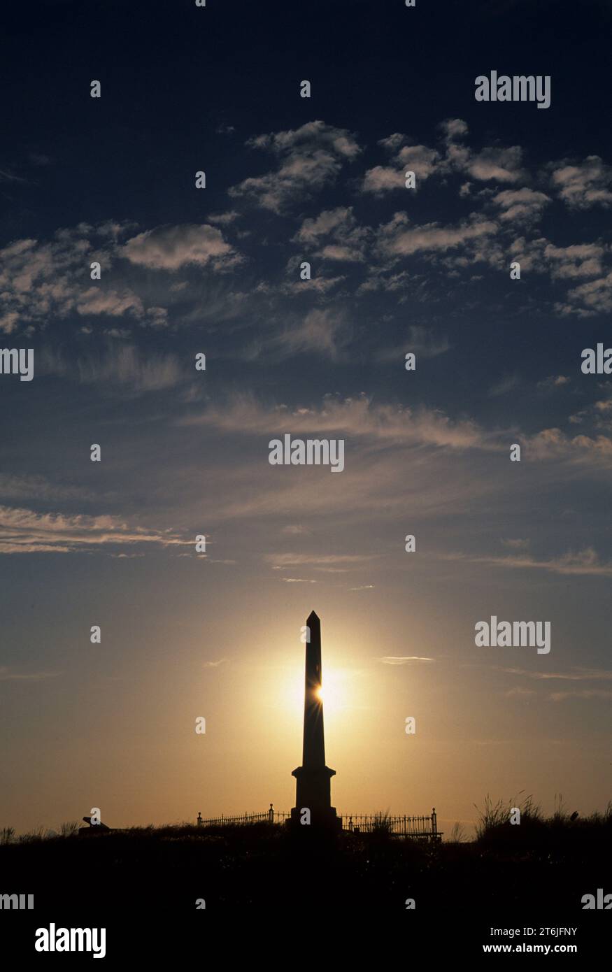 Whitman Memorial silhouette, Whitman Mission National Historic Site, Washington Foto Stock