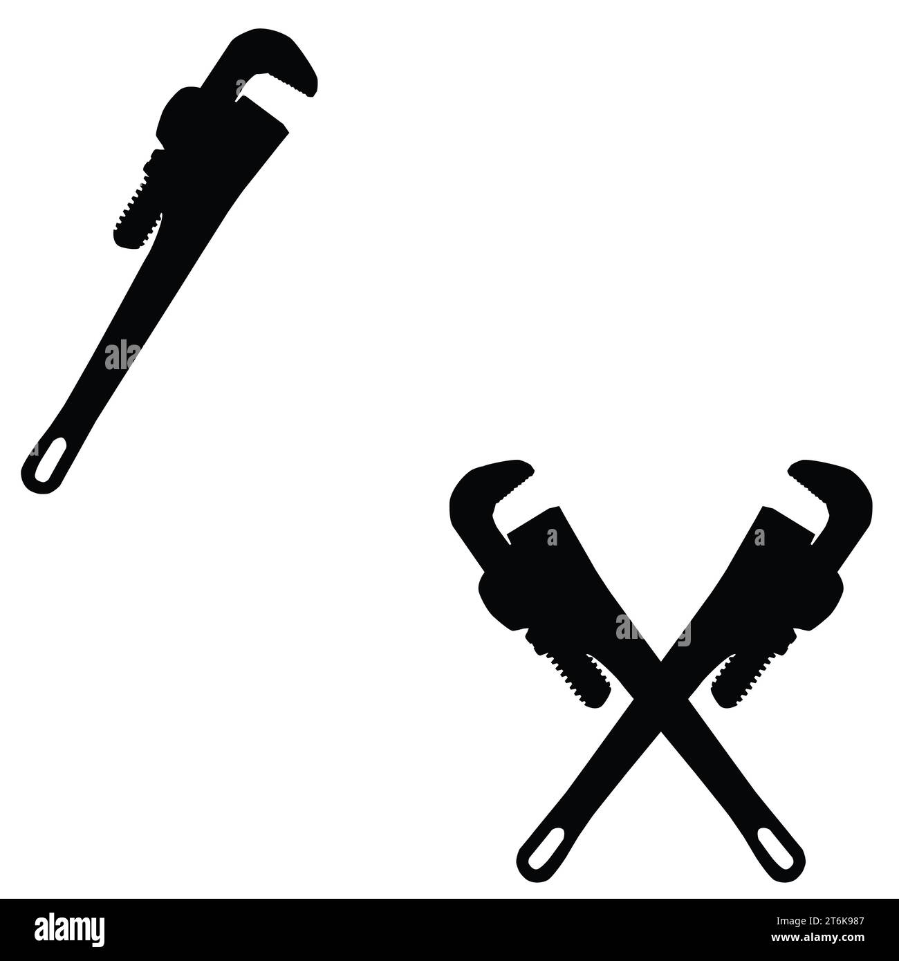 Icona chiave per tubi. Segno chiave per tubo per idraulico incrociato. Logo dell'azienda idraulica. Icona della chiave inglese. piatto. Foto Stock