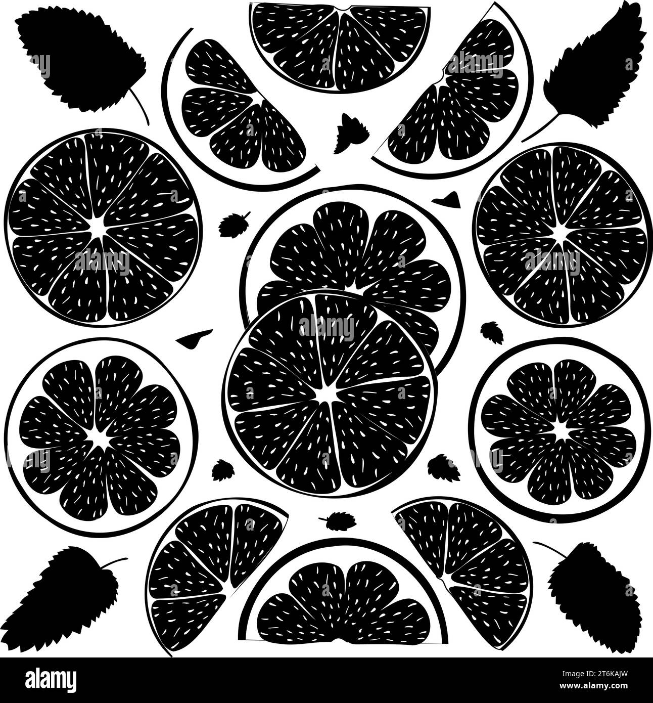 Forma vettoriale di spicchi di limone e lime con foglie di menta. Illustrazione vettoriale di tagli freschi di agrumi di limone e lime a pezzi aromatizzati con foglie di menta. Illustrazione Vettoriale