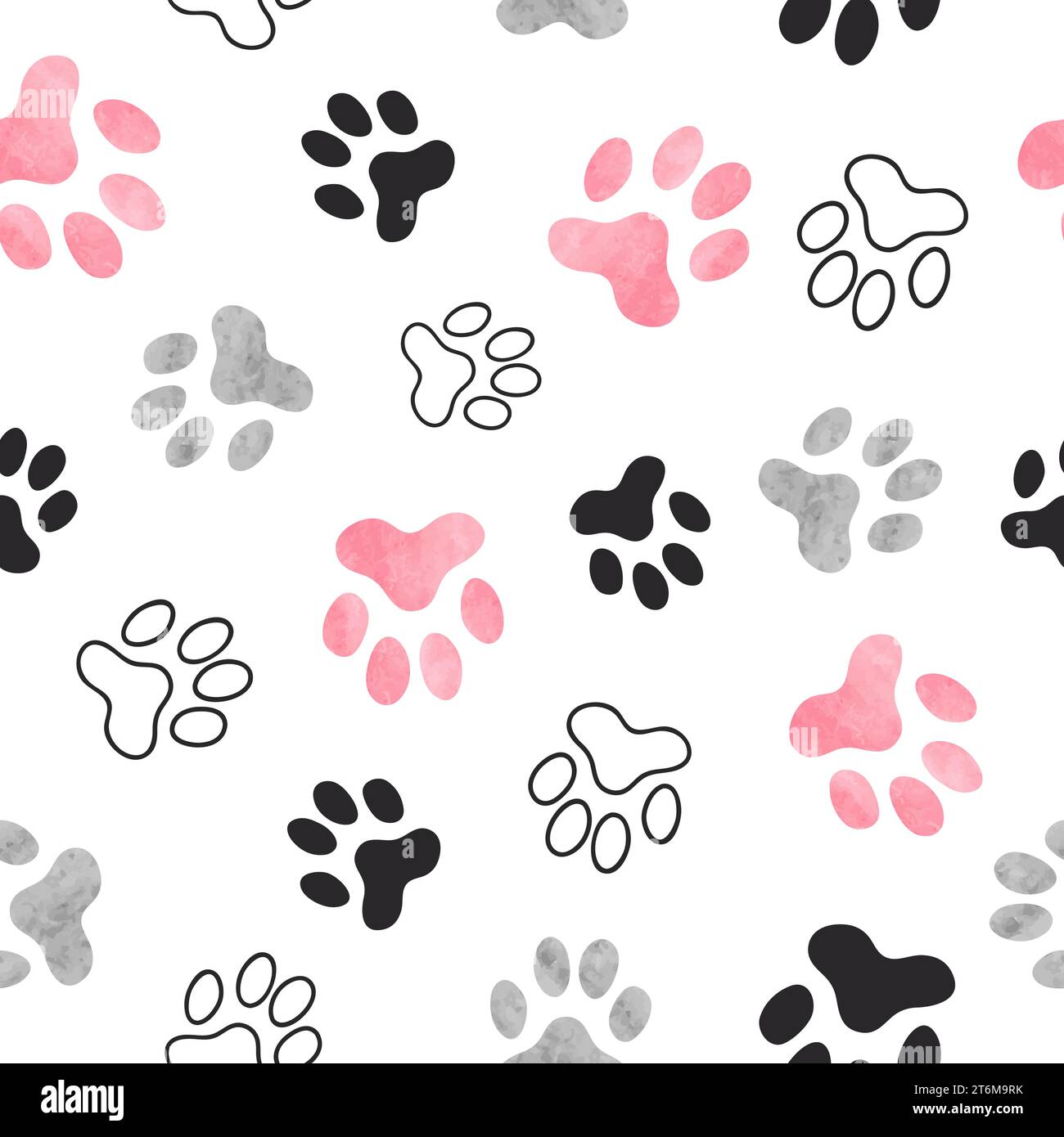 Motivo senza cuciture con stampa Dog Paw nei colori rosa e nero Illustrazione Vettoriale